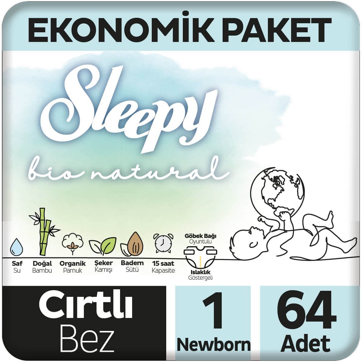 Sleepy Bio Natural No:1 Yenidoğan 64 Adet Bebek Bezi