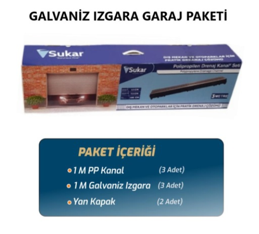 Sukar Galvaniz Izgaralı Drenaj Garaj Kanal Paketi 3 mt