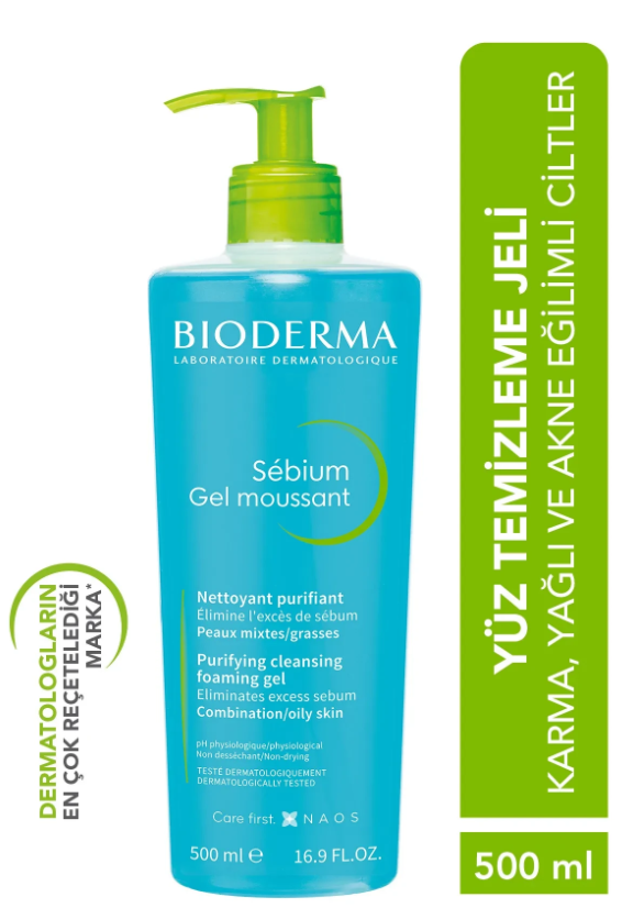 Bioderma Sebium Foaming Gel 500 ml Karma ve Yağlı Ciltler Temizleme Jeli