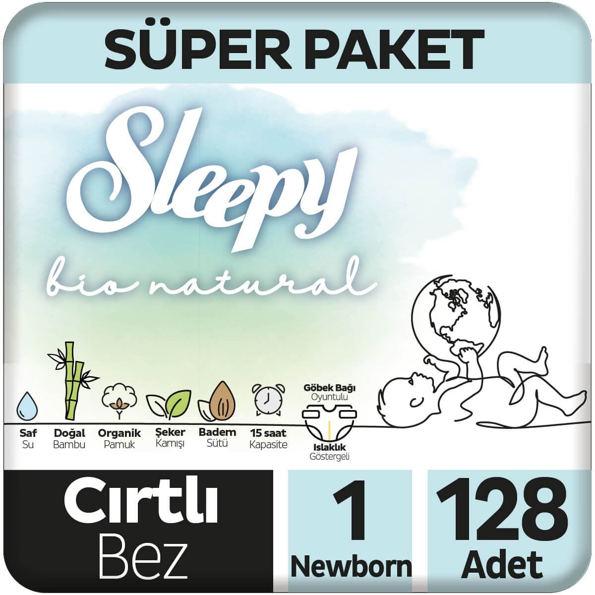 Sleepy Bio Natural No:1 Yenidoğan 128 Adet Bebek Bezi