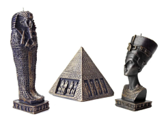 Dekoratif Antik Mısır Heykel Mumları Firavun Piramit Nefertiti 3'lü Set