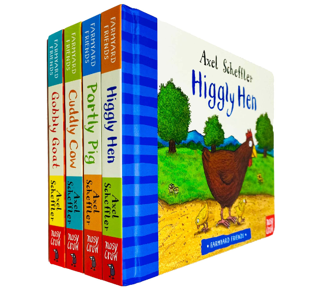İngilizce Axel Scheffler'ın hazırladığı Farmyard Friends Series 4 Kitap Koleksiyonu (Higgly Hen, Portly Pig, Cuddly Cow,Gobbly Goat)