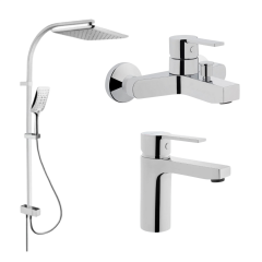 Artema Fold S Lavabo Banyo Bataryası Shine Square Duş Kolonu 3'lü Set